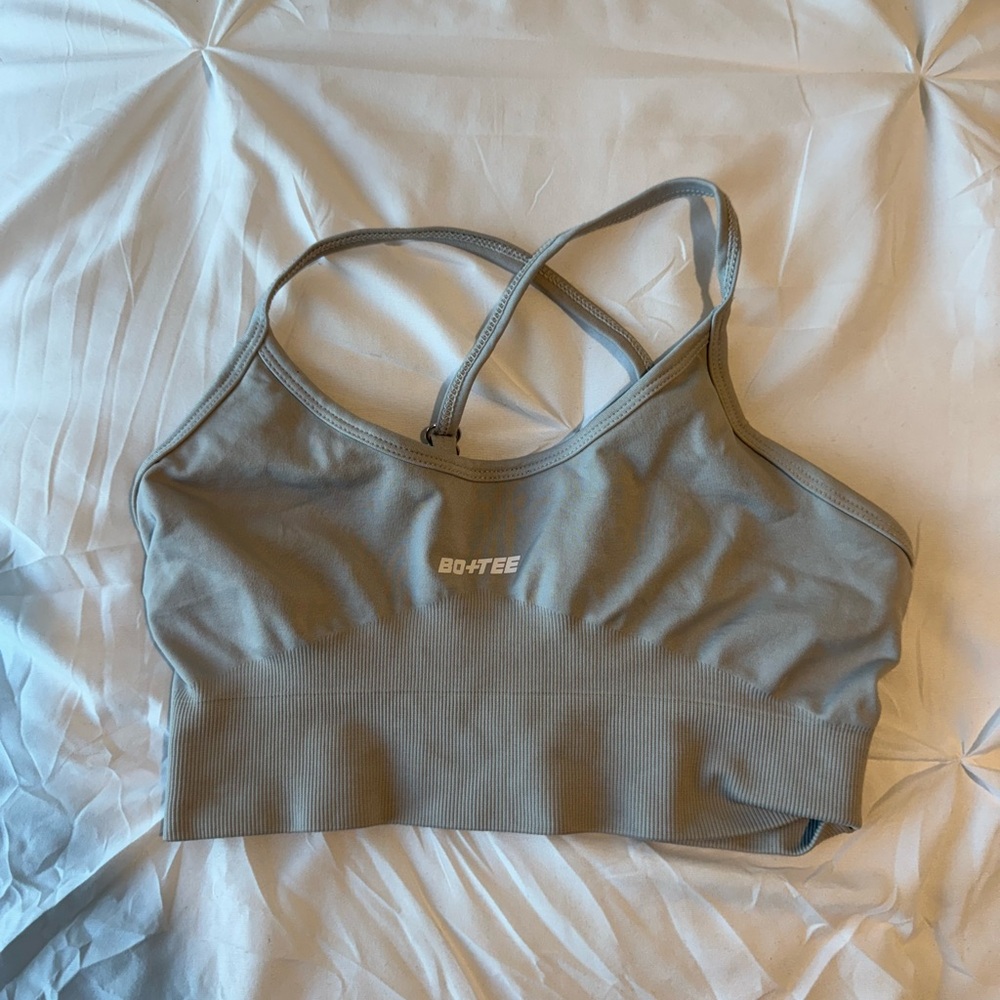 Oh Polly Gray Sports Bra with Crossed Straps